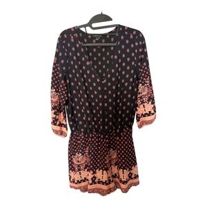 mm mm mm Black Abstract Short Jumpsuit Size Large